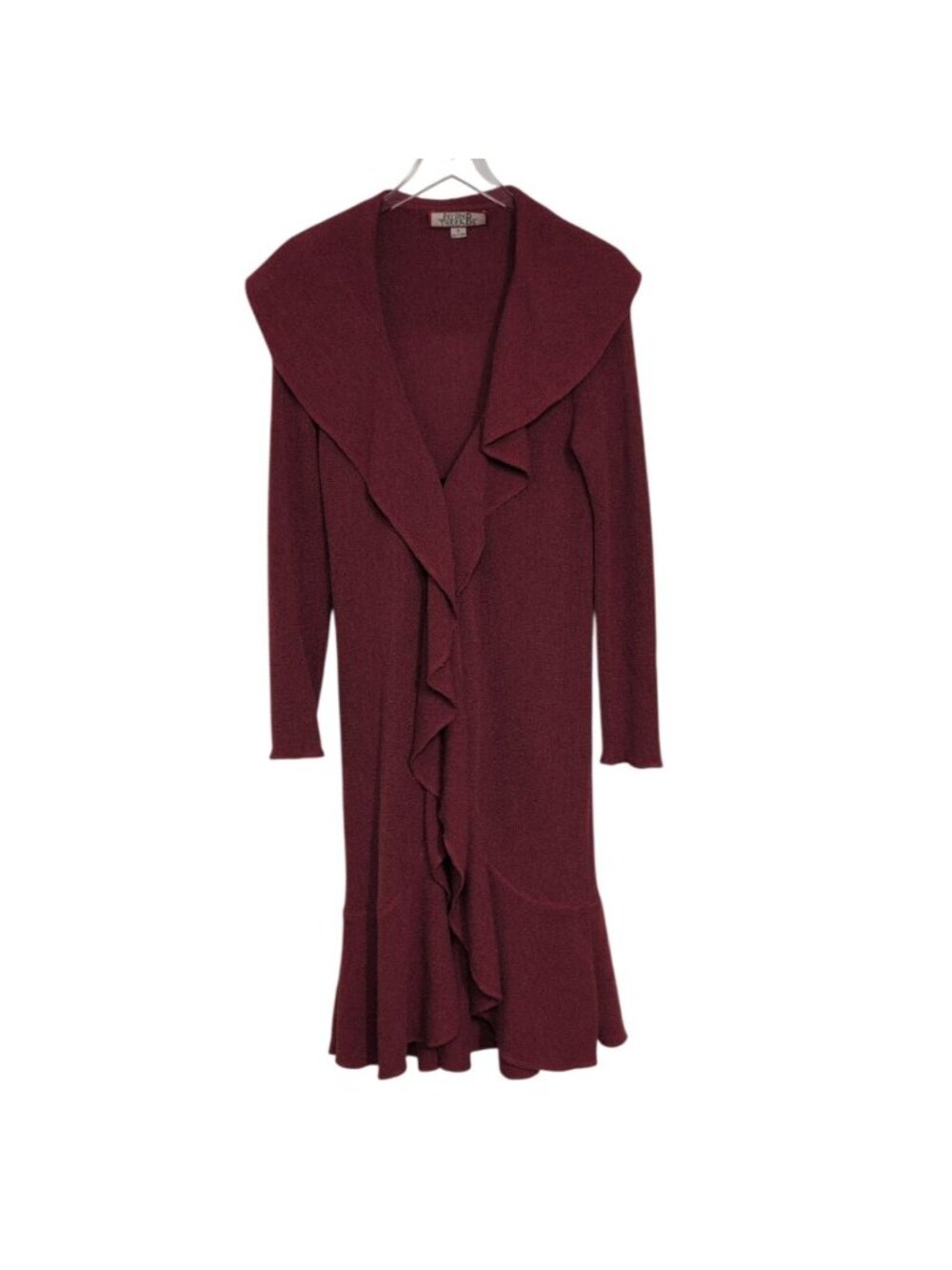 Beyond Threads Alpaca Wool Duster Womens Size Small Red Ruffle Boho Cardigan